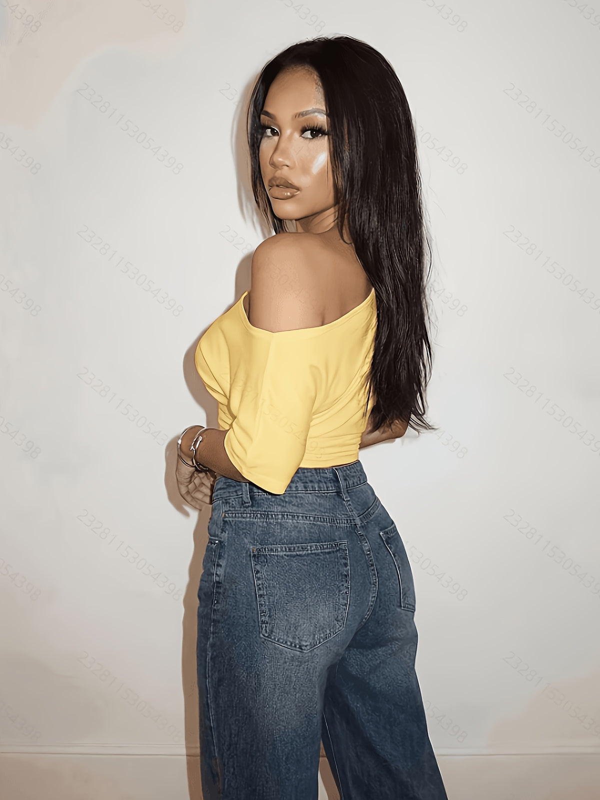 Women'S Summer Off-The-Shoulder Solid Color Short-Sleeved T-Shirt, Casual Basic Top - Golden