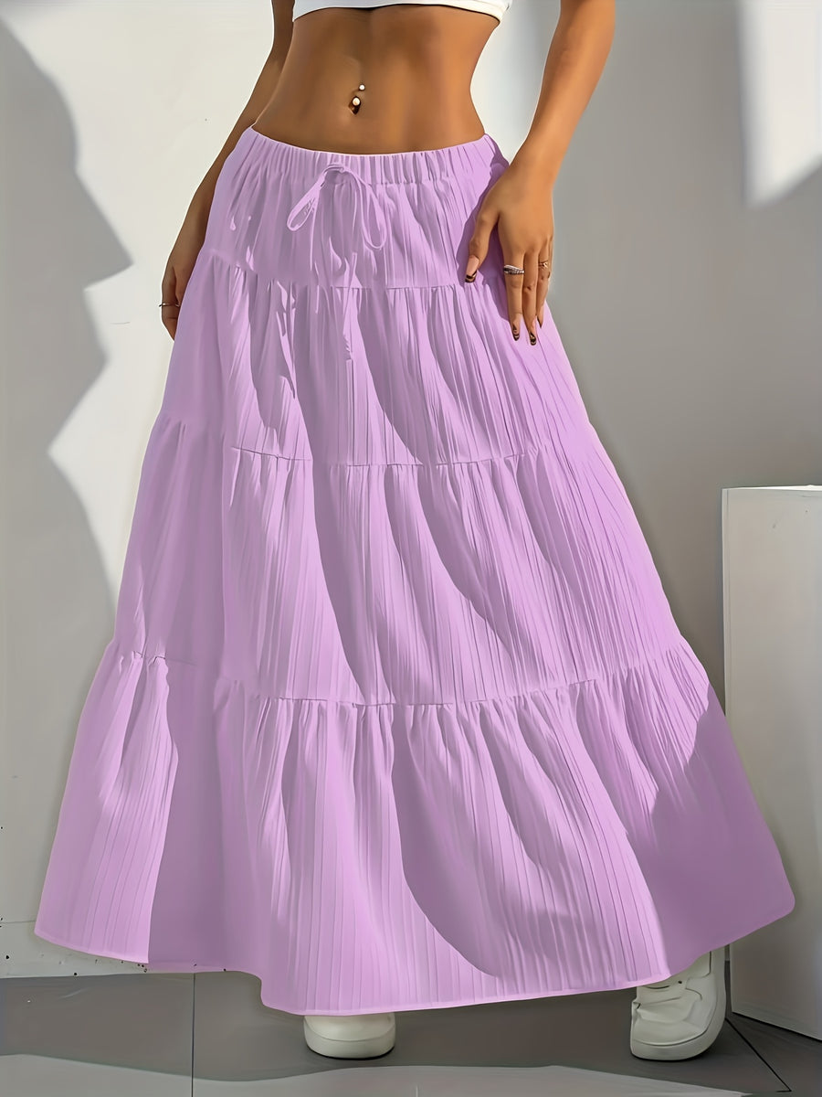 Elegant Style 2025 Western Cross-Border Women'S New Solid Color Half Skirt with Tie-Back Flared Skirt Loose Half Skirt Women - Violet