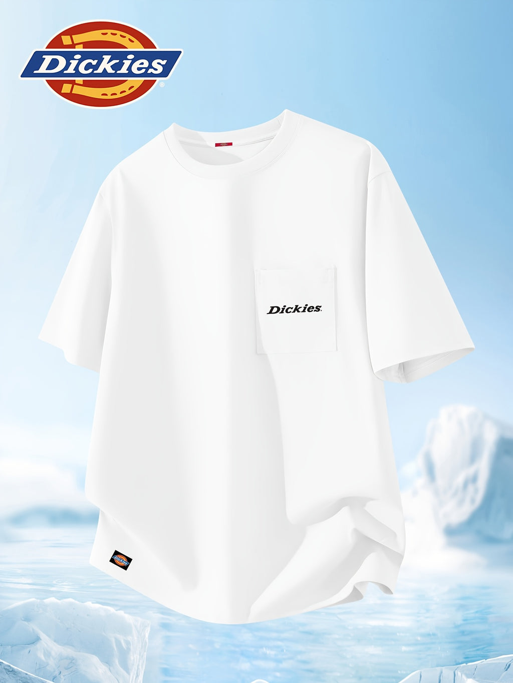 Lisheng Yue Selection DICKIES International Brand Men's Short-Sleeve T-Shirt, Summer 2026 New Style, Cooling Lenzing Bamboo Rayon, Premium Feel, Pocket, Regular Shoulder, Half-Sleeve, Men's Lenzing Bamboo Rayon Pocket Short T-Shirt - White
