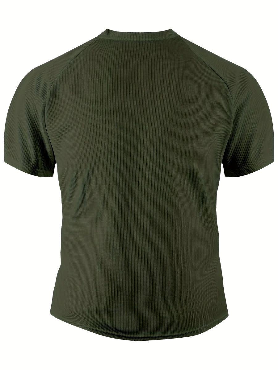 Men'S Short Sleeve Henley Shirt, Summer Button-Up Knit Style, Breathable And Fashionable, High-Quality Casual Outdoor Top, Suitable for Spring And Summer Seasons - Olive Green