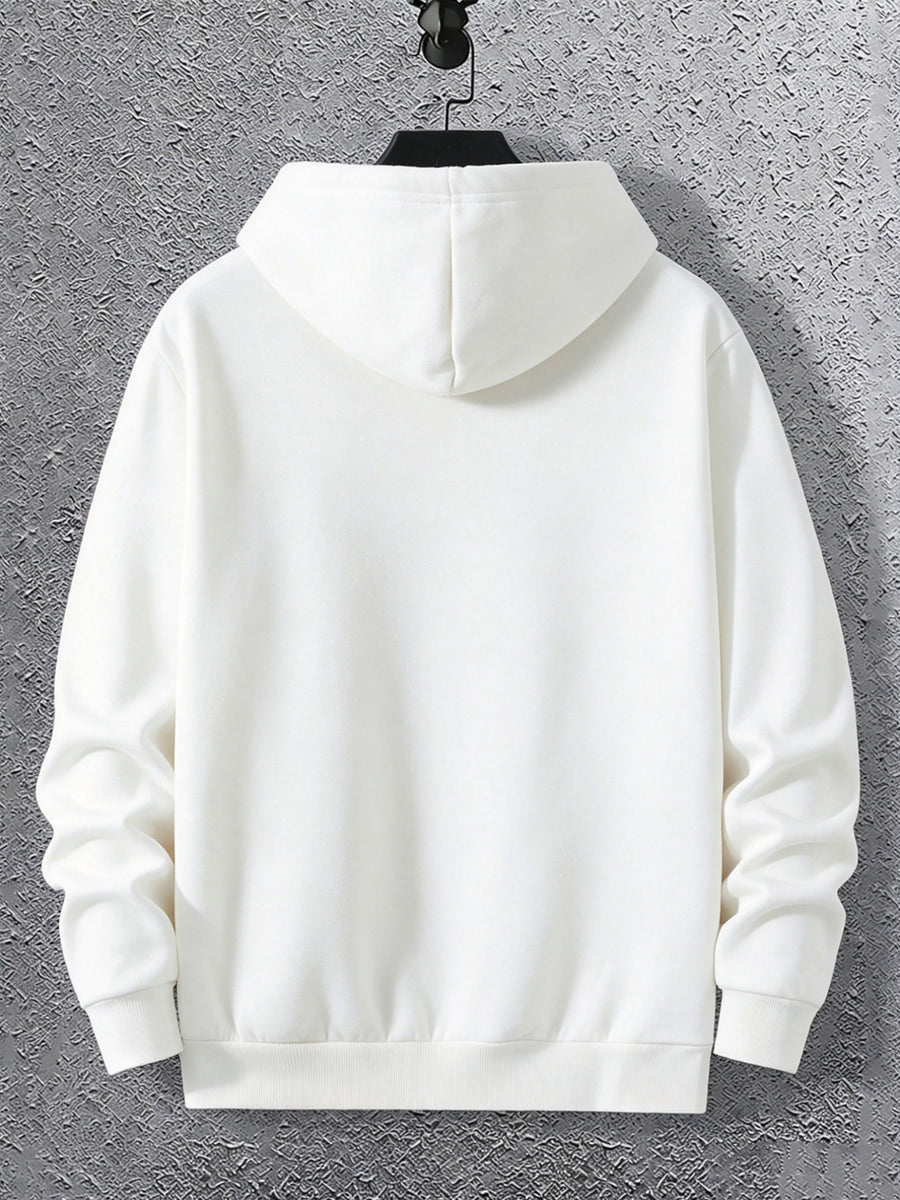 Warner Licensed Men'S Autumn Long Sleeve Hooded Sweatshirt, Durable Ribbed Cuffs, Breathable Polyester Fabric, Round Bottom with Rabbit And Duck Cartoon Print, Suitable for School Youth Casual Wear, Class, Club, Court Activities - White