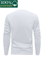100% T-shirt, New Spring/Autumn Long-Sleeve T-shirt, Men's Sporty Casual Wear, Stylish and Versatile Top - White