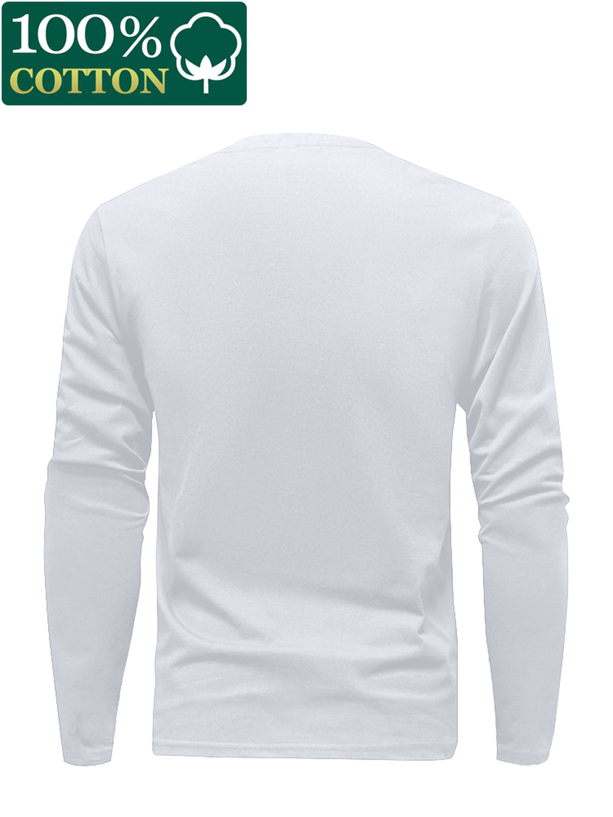 100% T-shirt, New Spring/Autumn Long-Sleeve T-shirt, Men's Sporty Casual Wear, Stylish and Versatile Top - White
