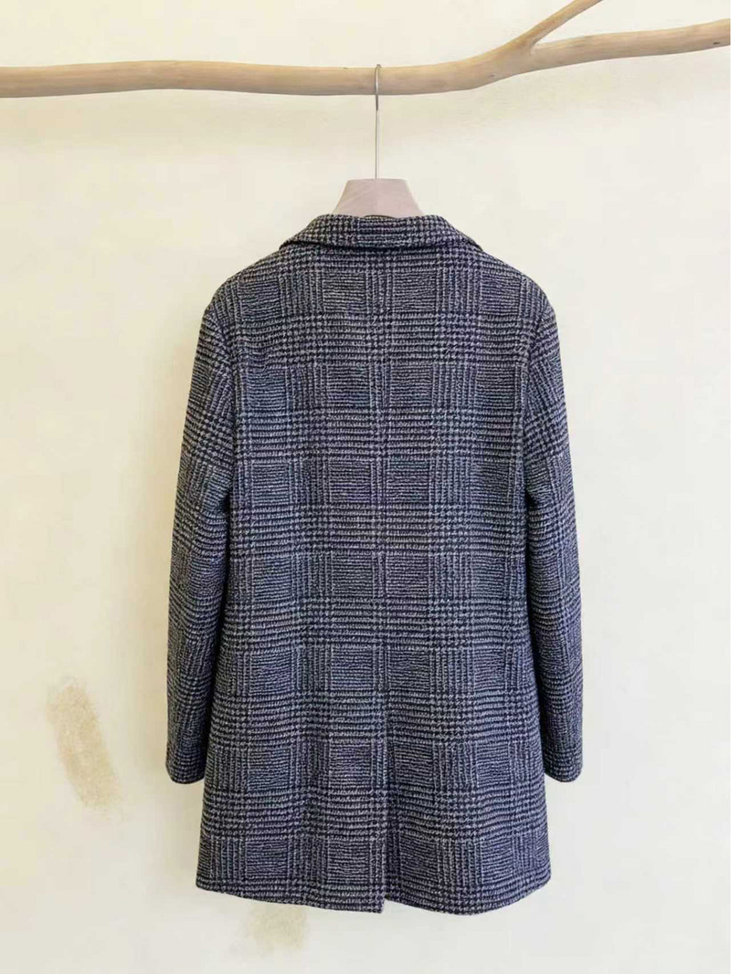2026 Spring/Autumn Men's Fashionable and Stylish Houndstooth Check  Overcoat, Versatile Outdoor Social Trench Coat - Grey