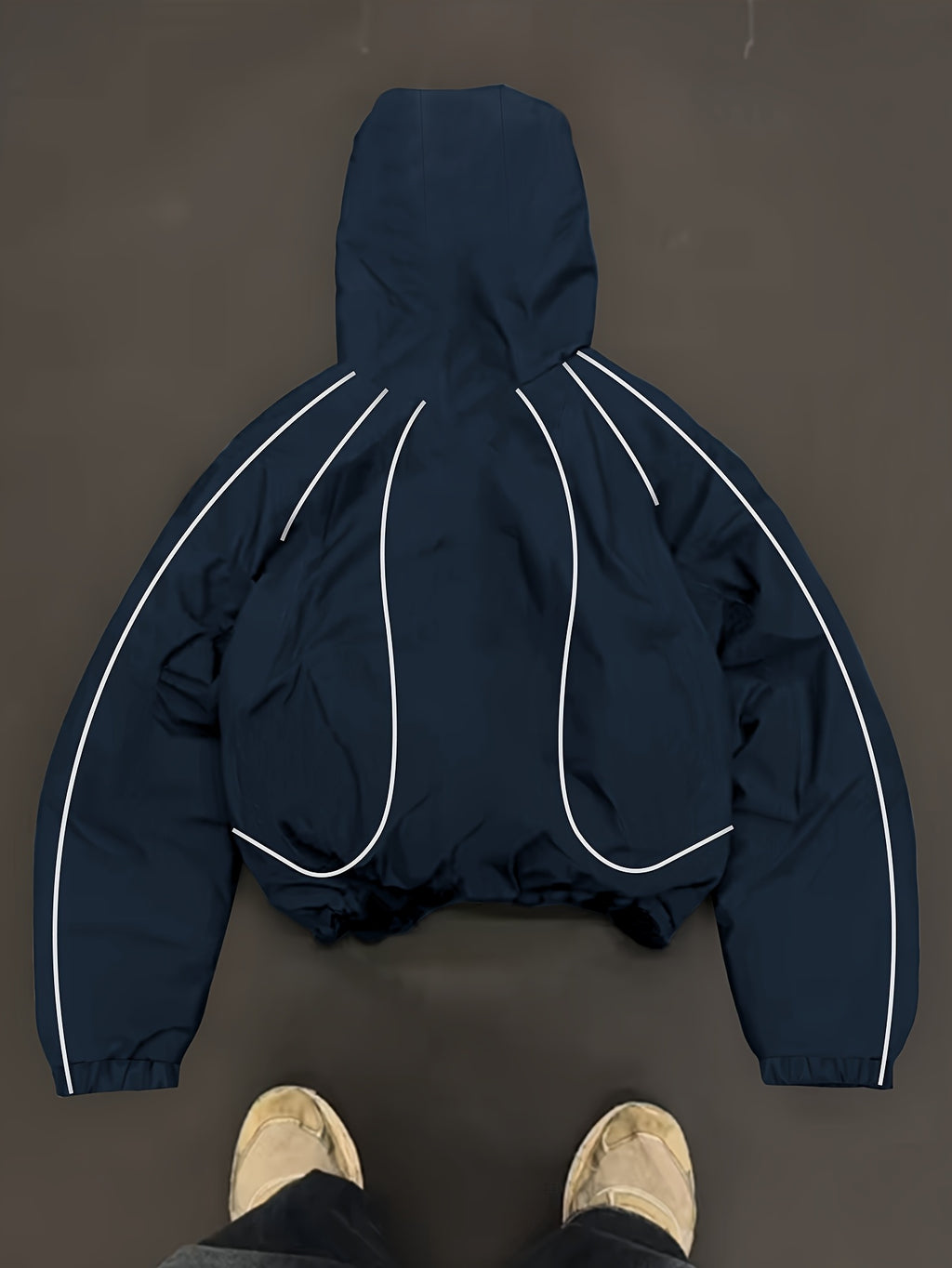 Men's Lightweight Hooded Zip-Up Jacket with White Drawstrings, Thin Style, Suitable for All Seasons, JK5689 - Deep Blue