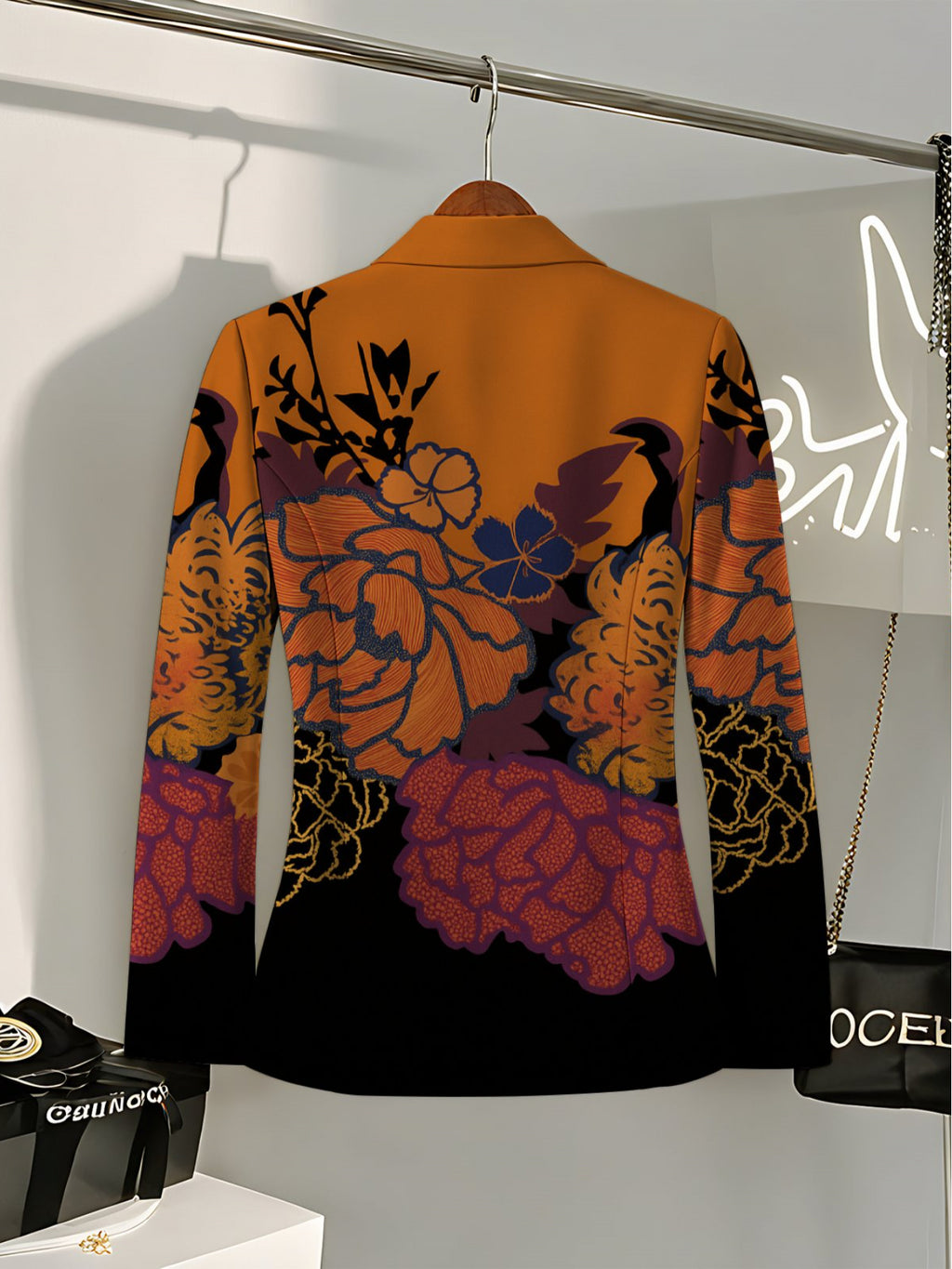Fall Fashion for Women, Outdoor Adventures, Unique Apparel, Intricate Designs, Ladies' Blouses, Botanical Checkered Stripes with Geometric Prints, Elegant Women'S Blazer Jackets - Mixed colors