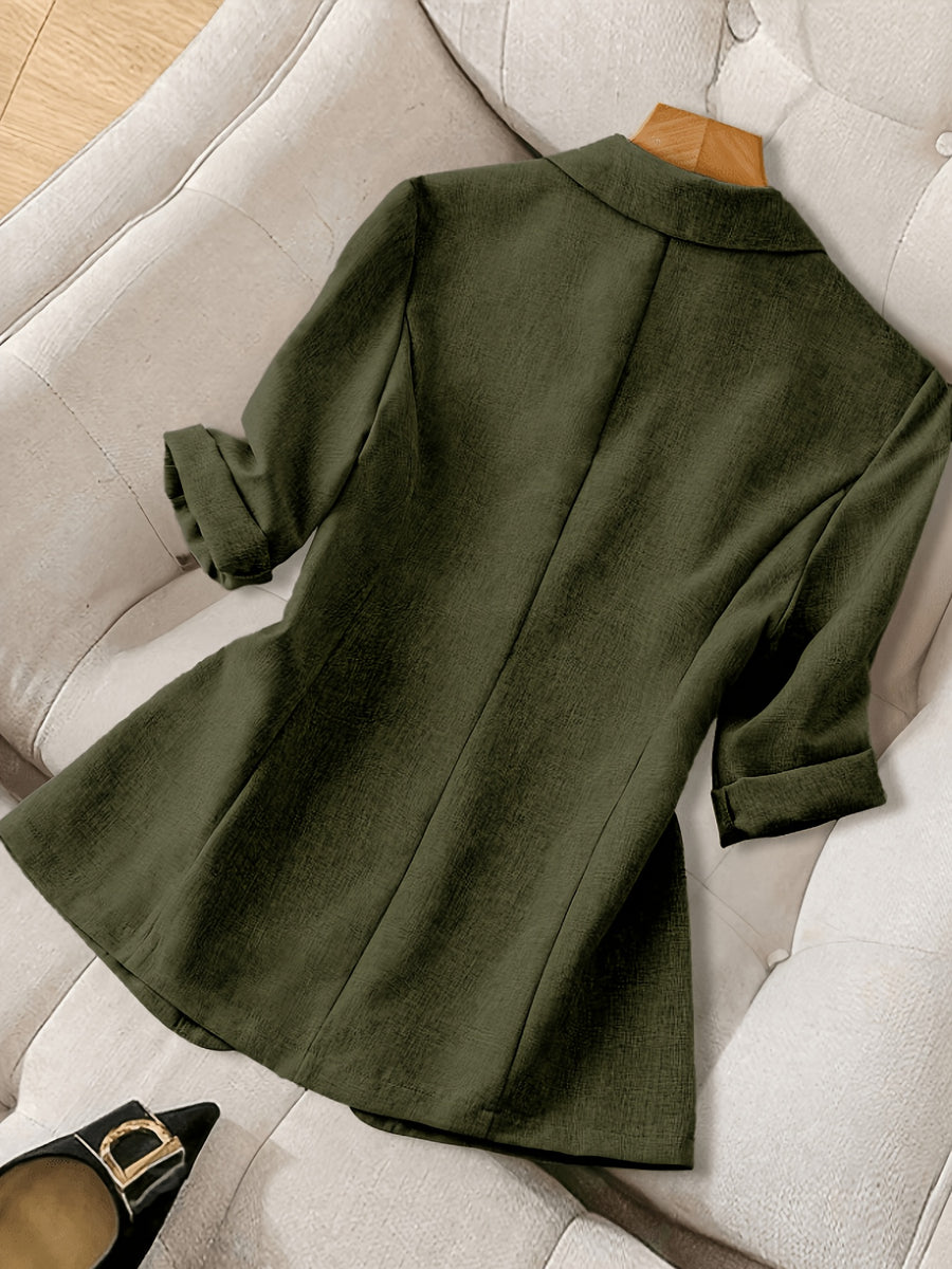 Women'S Casual Lapel Pocket Lightweight Suit Jacket - Olive Green