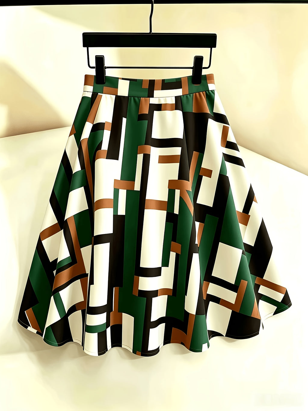 Women'S High-Waist Daily Casual Versatile Elegant Geometric Pattern Spring And Summer Knee-Length Skirt - Khaki