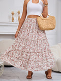 Women'S Spring And Summer Holiday Floral Print A-Line Skirt - Apricot