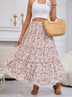 Women'S Spring And Summer Holiday Floral Print A-Line Skirt - Apricot