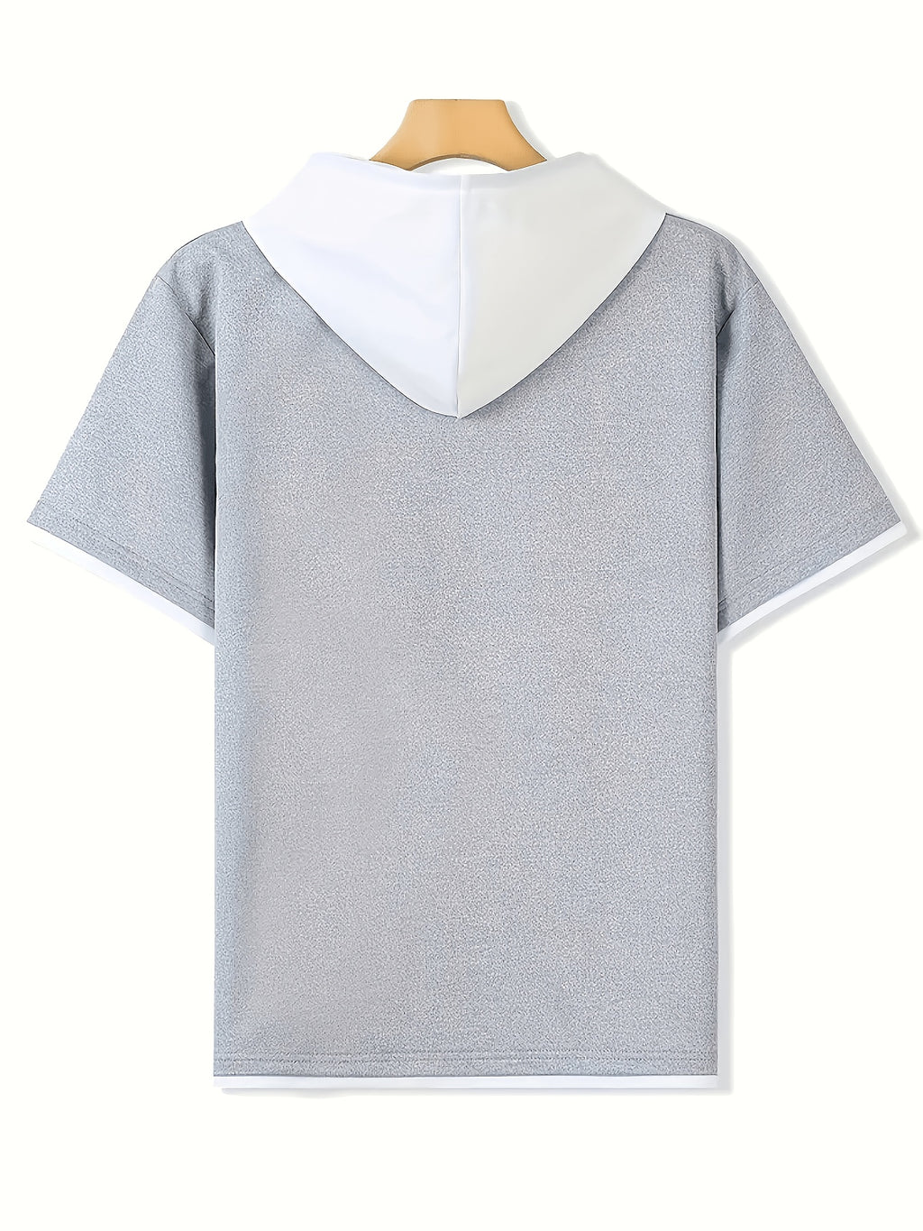 Spring Summer New Casual Versatile Patchwork Hooded Sweatshirt Short Sleeve Top - Gray And White