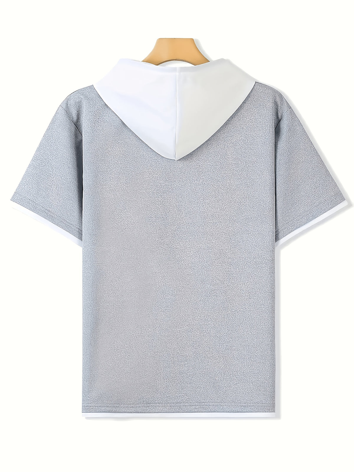 Spring Summer New Casual Versatile Patchwork Hooded Sweatshirt Short Sleeve Top - Gray And White