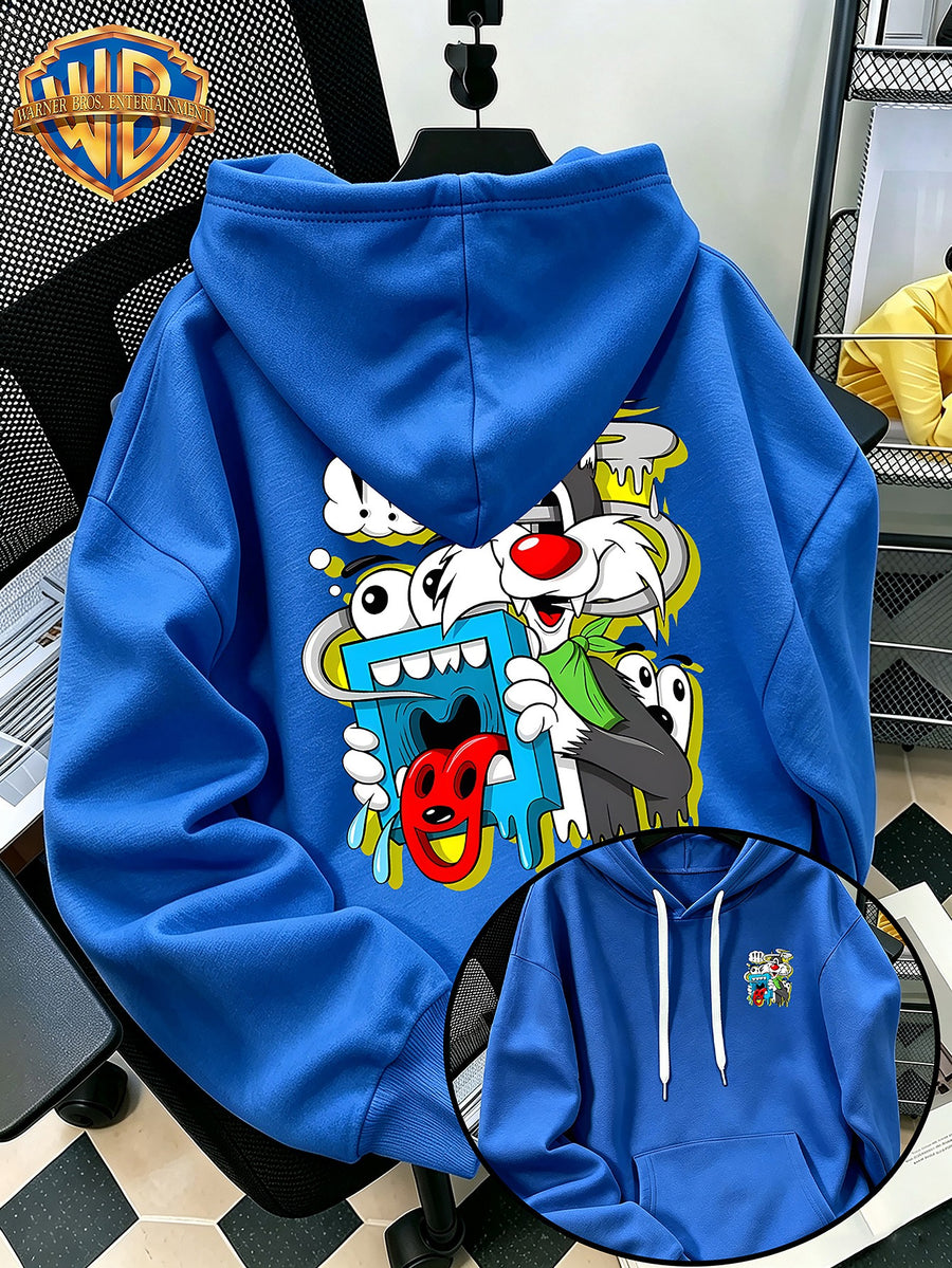 Halloween/Back to School/Date Night/Father'S Day Gift Choice - Sassy Cat Trendy Graffiti Double-Sided Print Hoodie - Men'S Essential with Pockets And Drawstring Hood, Ideal for Warmth, Perfect for Casual Wear Or Outdoor Activities - Unisex - Peacock Blue