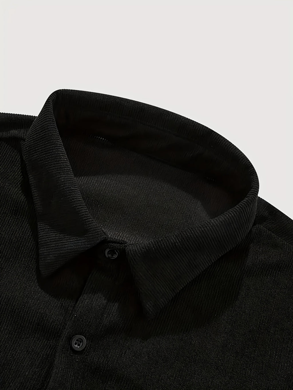 New Solid Color Spring/Autumn Men's Fashion Casual Corduroy Jacket, Lapel Single-Breasted Button Cardigan Style with Chest Pocket, Loose Fit, Can Be Worn as an Inner or Outer Layer - Black