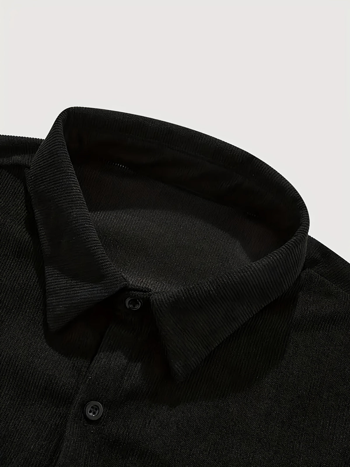New Solid Color Spring/Autumn Men's Fashion Casual Corduroy Jacket, Lapel Single-Breasted Button Cardigan Style with Chest Pocket, Loose Fit, Can Be Worn as an Inner or Outer Layer - Black