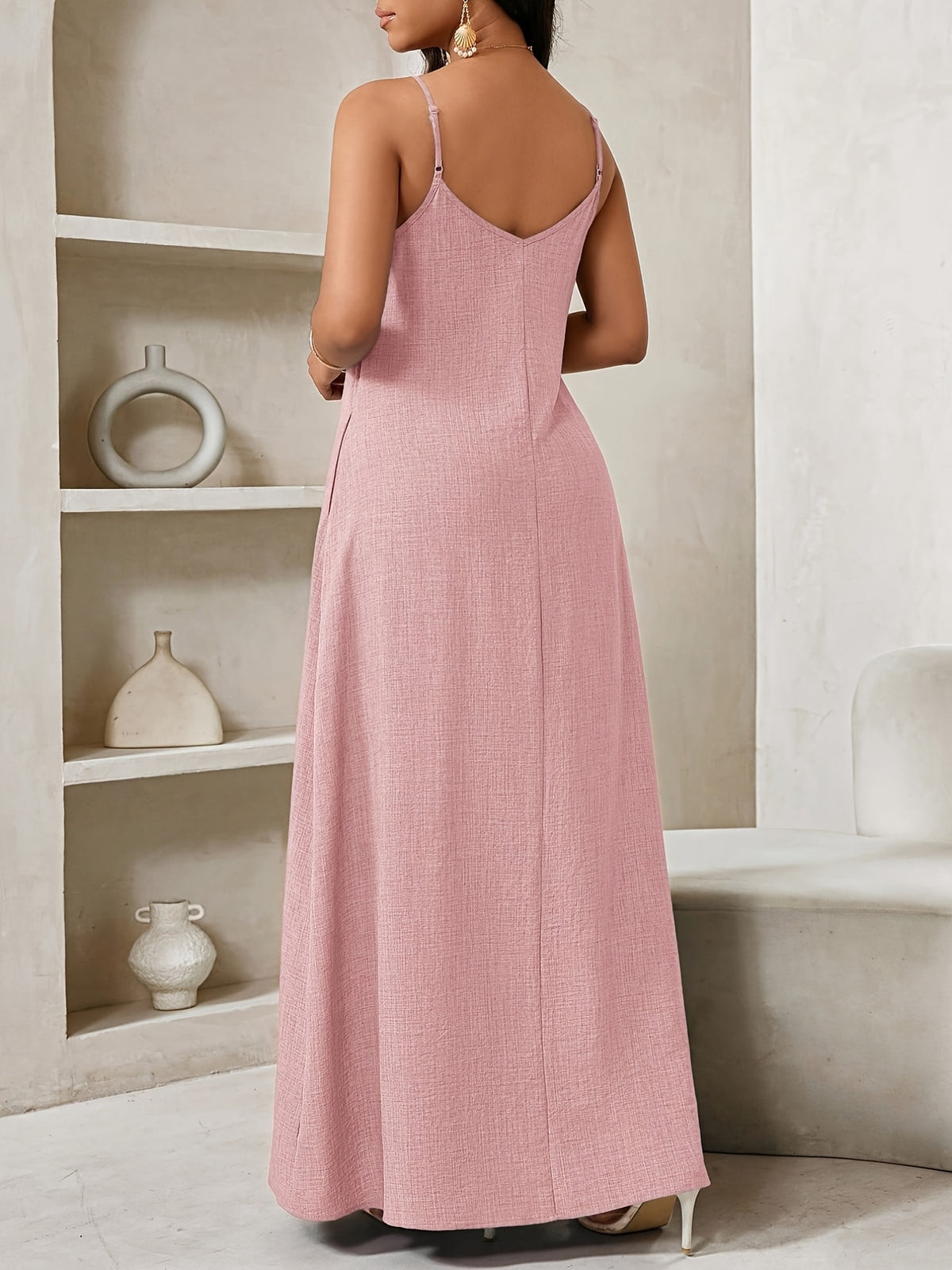 Women's Bohemian Vest Dress, Loose Long Dress for Women, Strapless Birthday and Event Dress/Holiday Dress for Vacation, Women's Bohemian - Pink