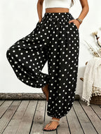 Women'S Printed Women'S Elegant Pants Are Loose And Spacious, with Elastic Bands at The Top And Toes. The Style Is Casual And Suitable for Vacation Wear. Elegant And Fashionable - Black