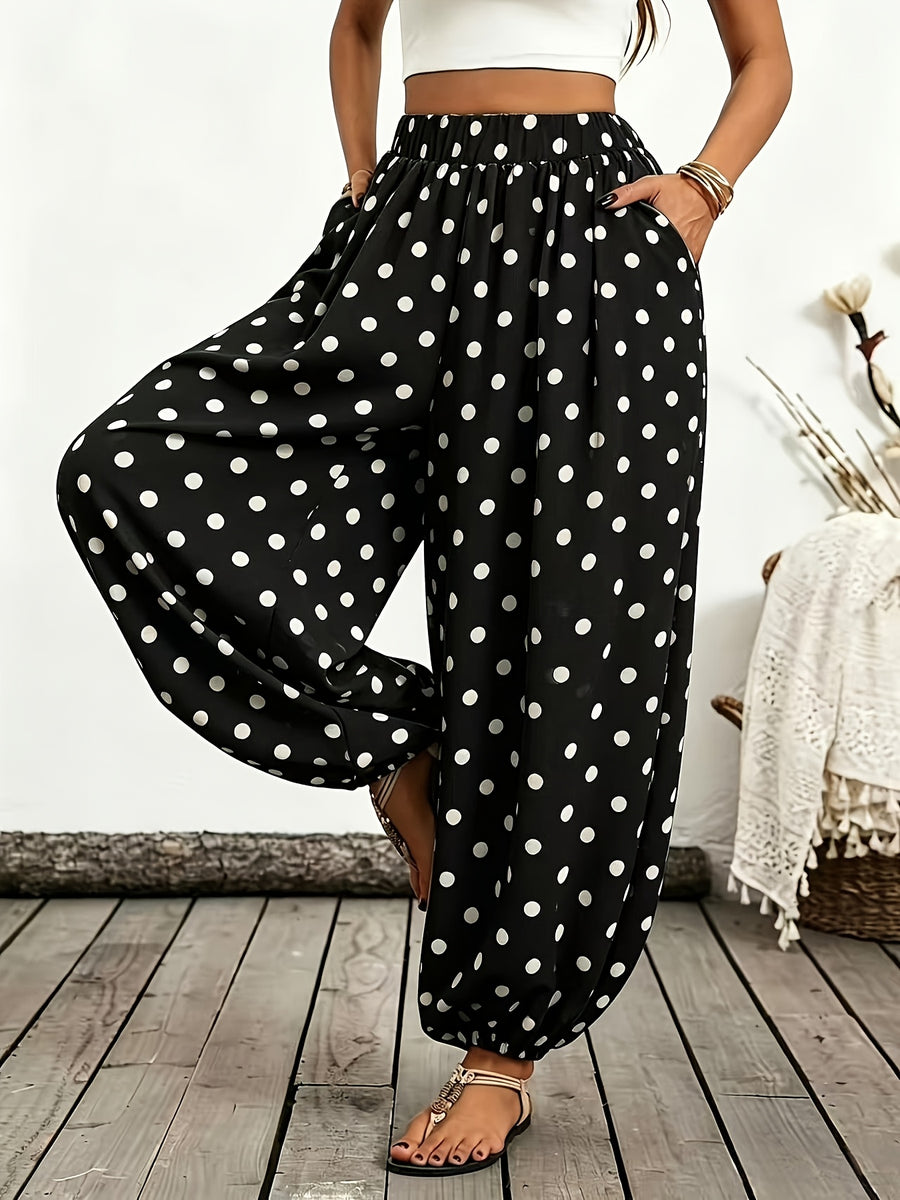 Women'S Printed Women'S Elegant Pants Are Loose And Spacious, with Elastic Bands at The Top And Toes. The Style Is Casual And Suitable for Vacation Wear. Elegant And Fashionable - Black