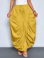 Women'S Fashion Solid Color Loose Casual Trousers, Pleated Design with Elastic Waistband, Wide-Leg Style, All-Season Versatile for Casual Wear Zzy Spring Summer - Mustard Yellow