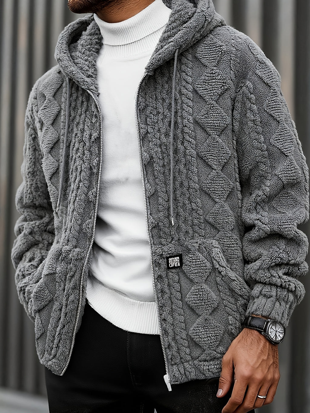 Thanksgiving Men'S Gift Easy Men'S Casual Jacket Hoodie Personalized Texture Jacquard Geometric Pattern Hooded Drawstring Full Zip Label Contrast Design Suitable for Daily Casual Fashion Classic Easy Outdoor Home Commute Warm Autumn Winter Men'S Plu - Dark Gray