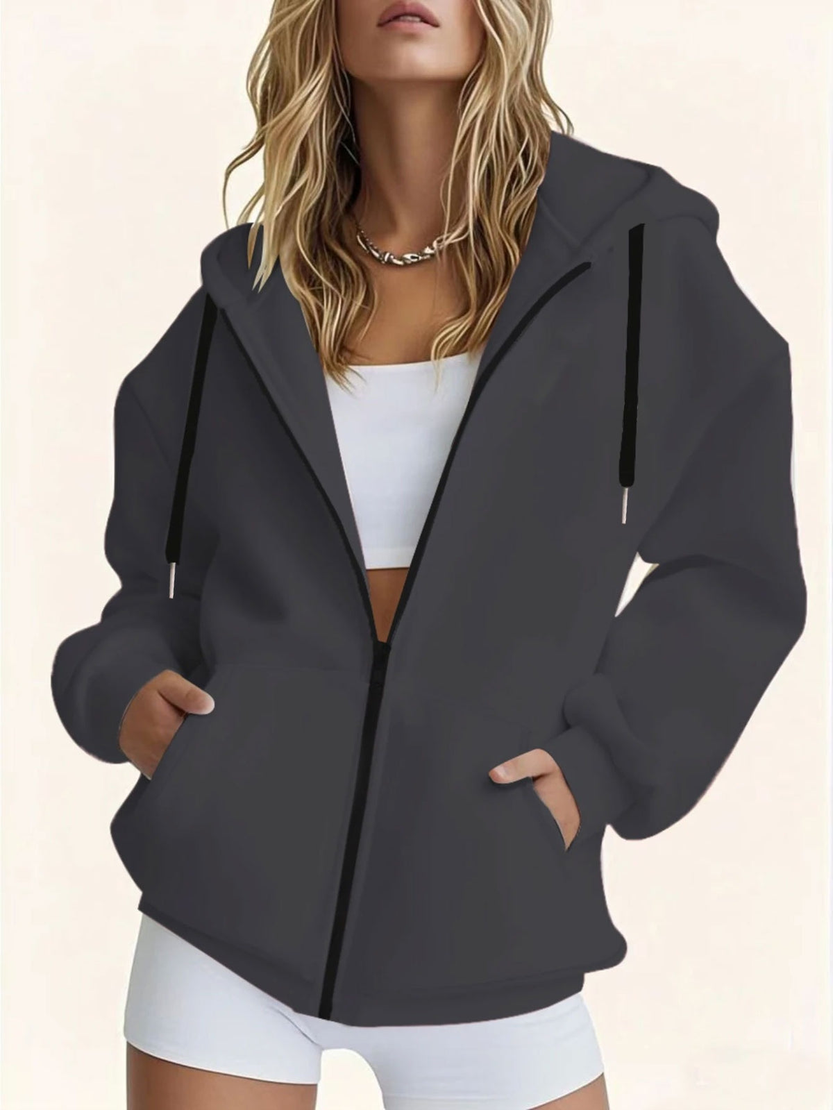 Authorized by Warner, Women'S Hoodie, Sketched Half Body Spider- Print, Casual Zipper Jacket with Pocket, Autumn/Winter Hoodie, Comfortable And Versatile with Pattern - Dark Gray