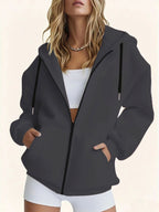 Warner Authorized, Women'S Hoodie, Hat Scarf with Winter Print, Casual Zipper Jacket with Pocket, Autumn/Winter Hoodie, Comfortable And Versatile with Pattern - Dark Gray