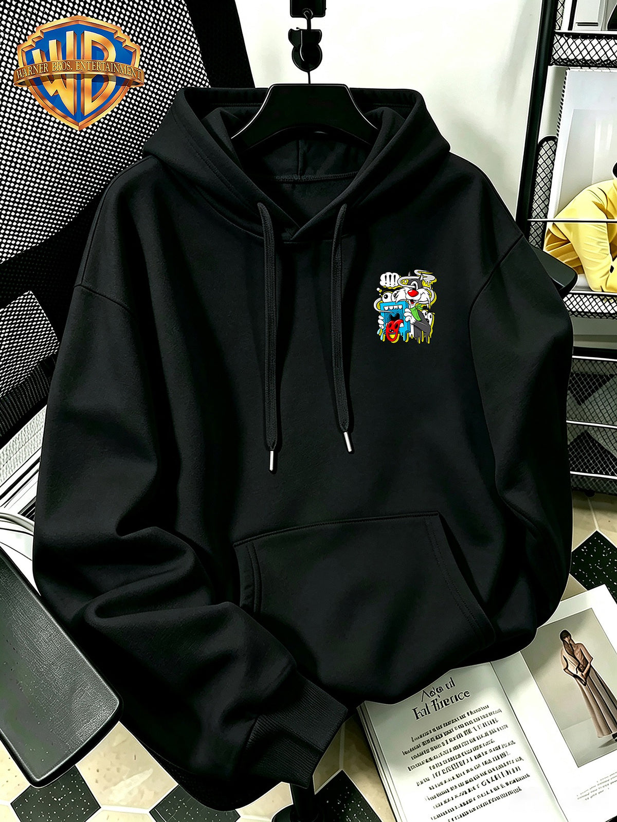 Halloween/Back to School/Date Night/Father'S Day Gift Choice - Sassy Cat Trendy Graffiti Double-Sided Print Hoodie - Men'S Essential with Pockets And Drawstring Hood, Ideal for Warmth, Perfect for Casual Wear Or Outdoor Activities - Unisex - Black