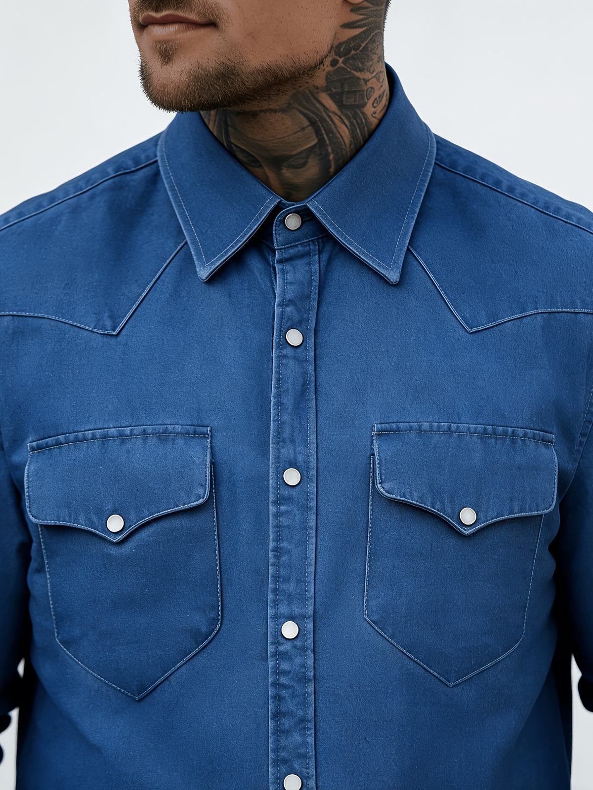 Men's Denim Shirt, Smart Casual - Navy Color