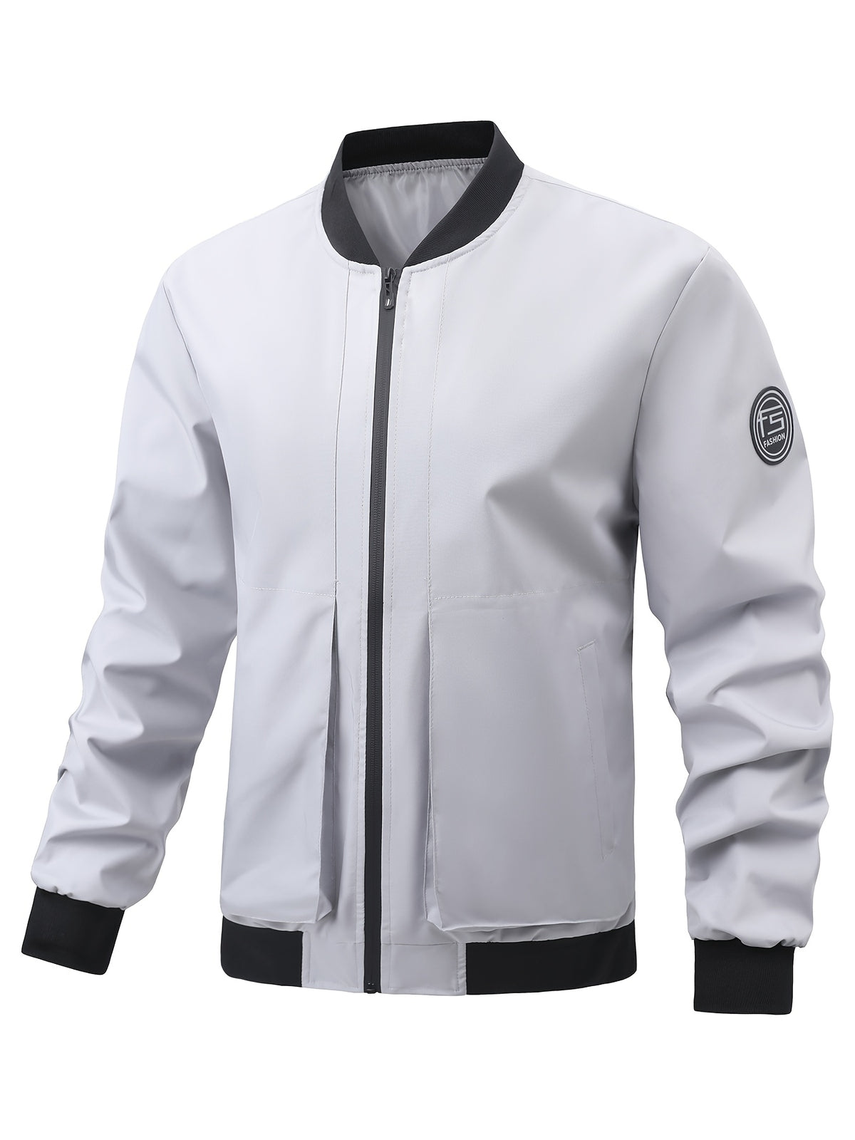 Men'S Bomber Jacket Autumn Baseball Collar Work Jacket Multi-Pocket Patch Casual American Vintage Baseball Jacket Suitable for Daily Work Scenes - Light Grey