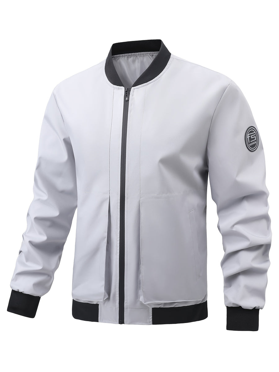 Men'S Bomber Jacket Autumn Baseball Collar Work Jacket Multi-Pocket Patch Casual American Vintage Baseball Jacket Suitable for Daily Work Scenes - Light Grey