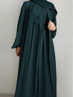 New Middle Eastern Dubai 3pcs Abaya Set - Women'S Traditional Belted Waist Dress with Cardigan And for Ramadan - Dark Cyan