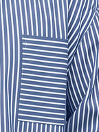 Men's Short Striped Casual Long-Sleeve Button- Shirt with Lapel, Suitable for Spring/Autumn Outings, Vacations, and Daily Wear, Men's Fashion Apparel - Navy Color