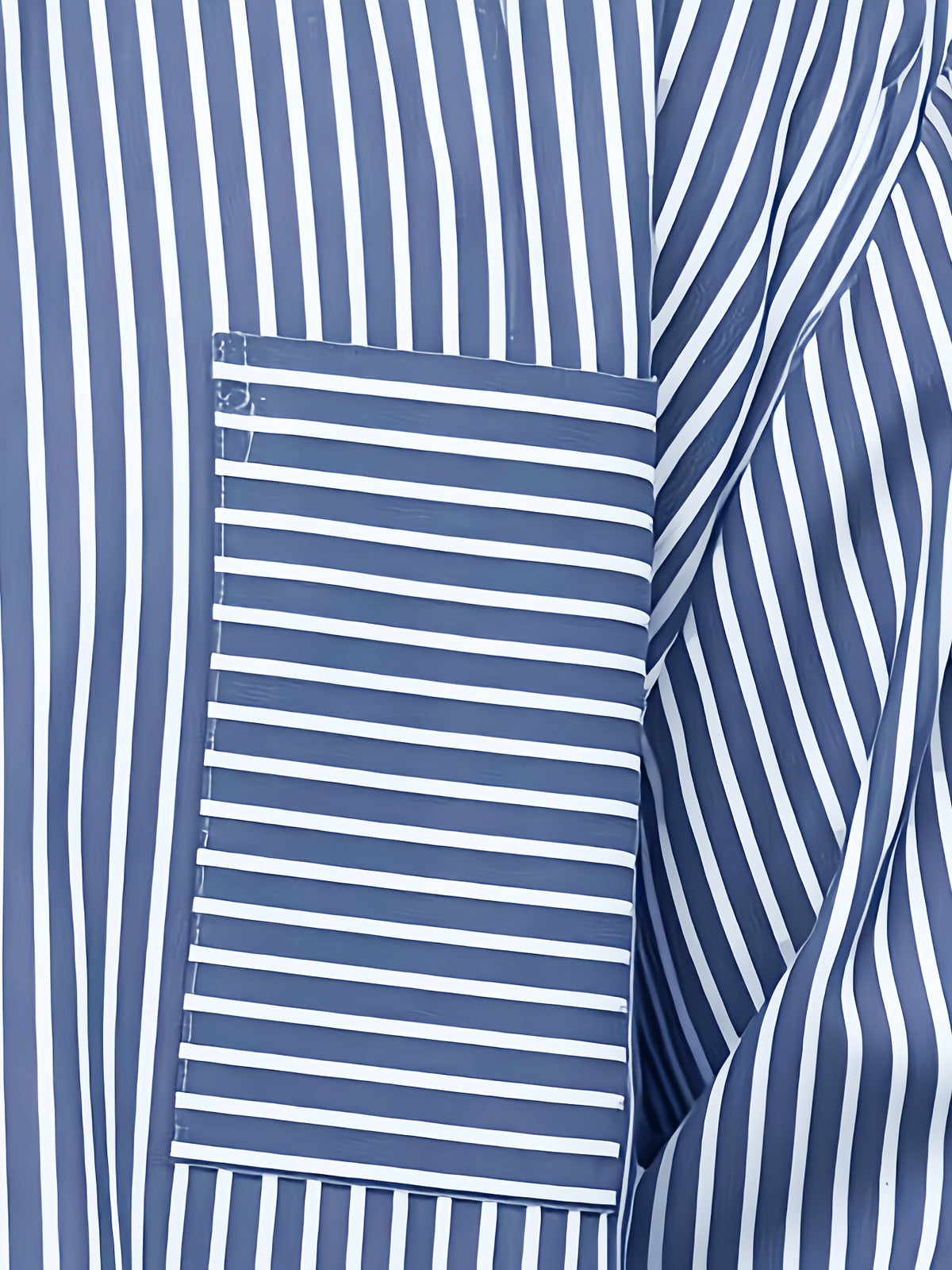 Men's Short Striped Casual Long-Sleeve Button- Shirt with Lapel, Suitable for Spring/Autumn Outings, Vacations, and Daily Wear, Men's Fashion Apparel - Navy Color