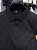 Summer Short Sleeve Men'S Print T-Shirt, Basic Style Versatile Commuter Top, Casual Men'S Athletic Wear, Golf Tennis Training Outfit, Men'S Office Commute Attire, Middle-Aged Men'S Outdoor Clothing - Black