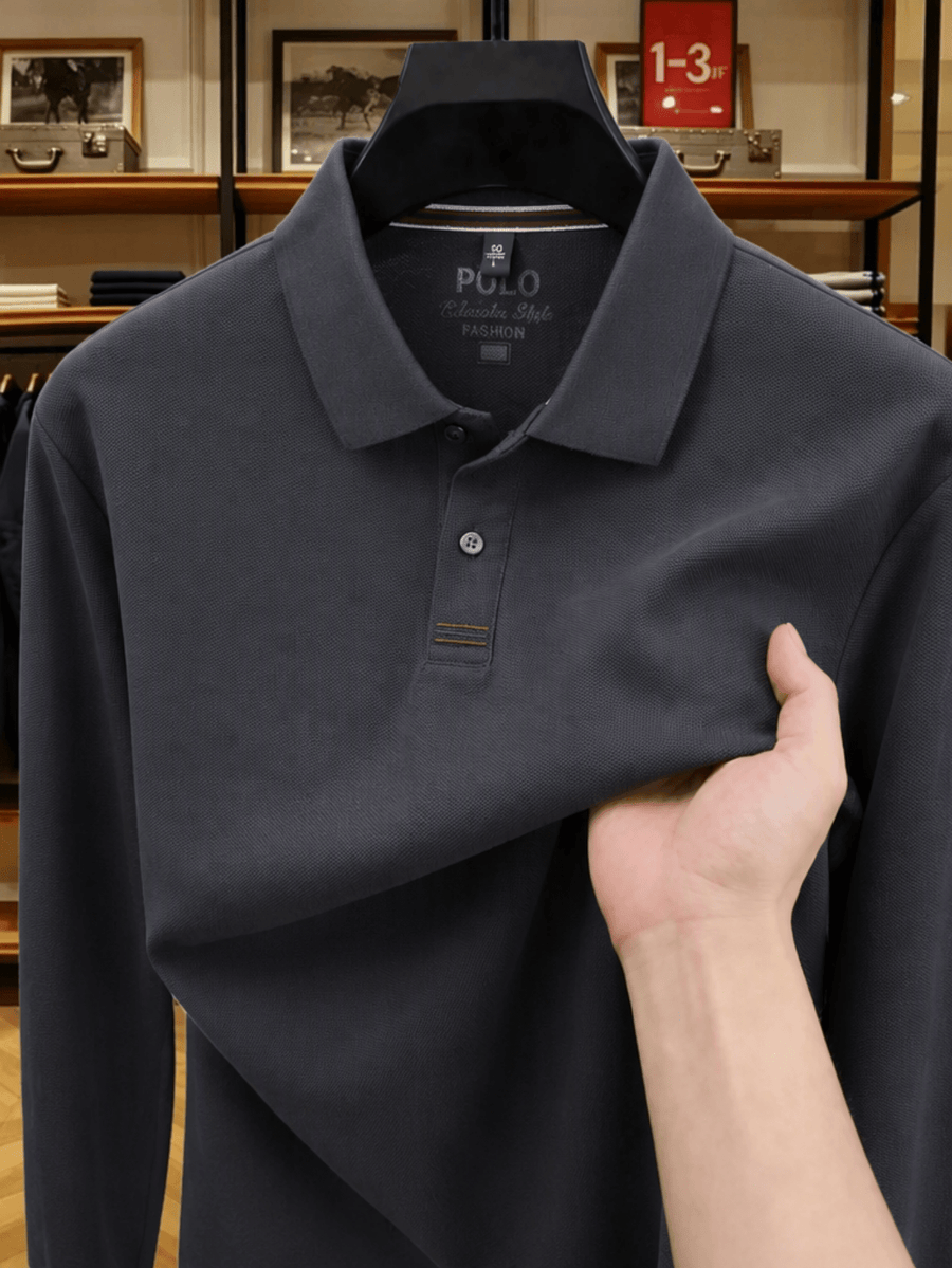 Men's Golf, Casual, Fishing, Tennis, Sports Solid Color Top, Spring/Autumn Apparel for Middle-aged and Young Men, Soft and Skin-friendly Piqué Pure Fabric, Long-Sleeve Polo Shirt, Men's Long-Sleeve T-Shirt, New Spring/Autumn Casual Turn- Collar Solid - Dark Gray