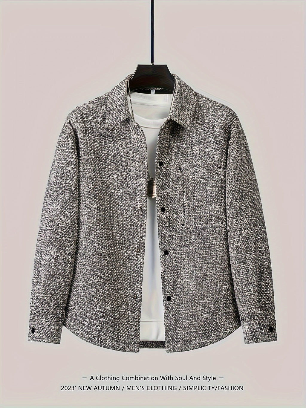 Spring And Autumn Outerwear Men'S Shirt Jacket New Casual Lapel Trendy Shirt Collar Coat Handsome Trendy - Black