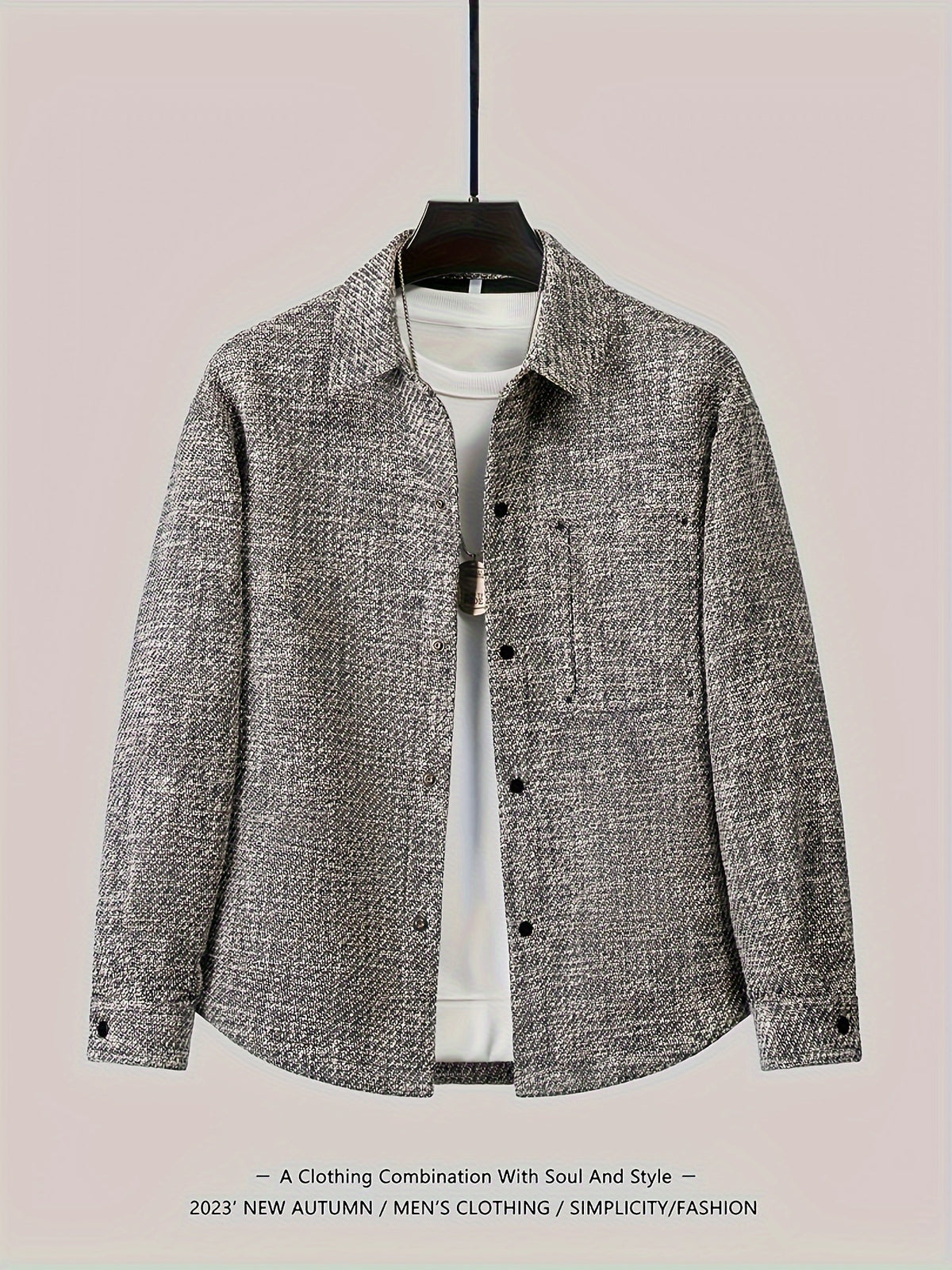 Spring And Autumn Outerwear Men'S Shirt Jacket New Casual Lapel Trendy Shirt Collar Coat Handsome Trendy - Black