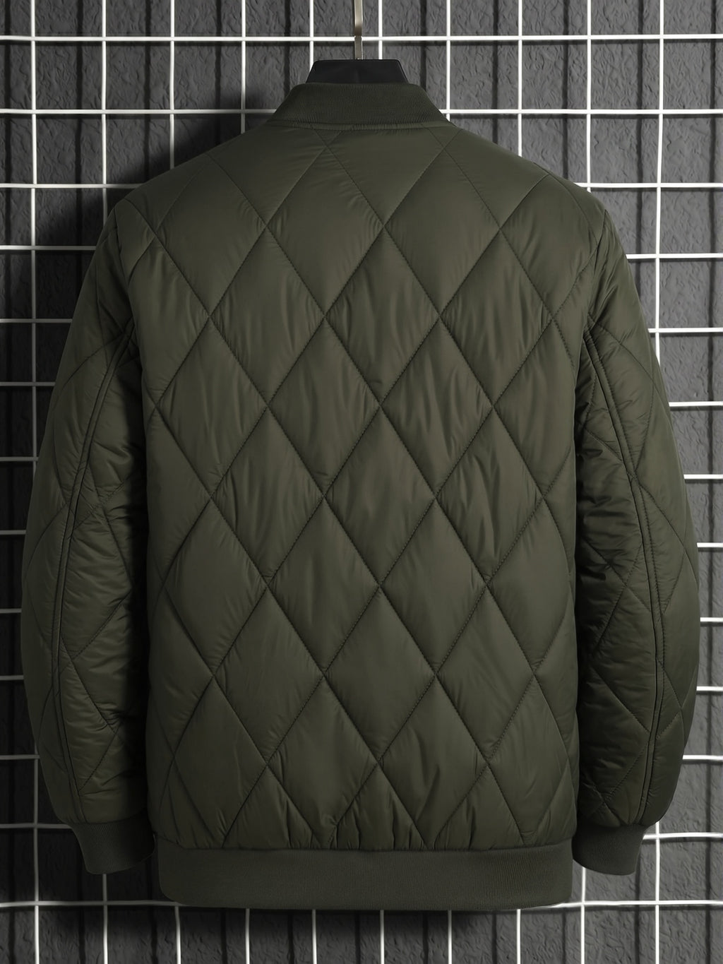Autumn Winter New Fashion Trendy Black LA Pattern Outdoor Activity Casual Commute Leisure Baseball Collar Classic Style Men'S Non-Stretch All-Match Striped Jacket Coat - Army Green
