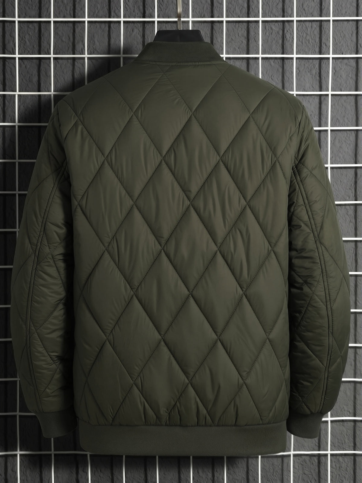 Autumn Winter New Fashion Trendy Black LA Pattern Outdoor Activity Casual Commute Leisure Baseball Collar Classic Style Men'S Non-Stretch All-Match Striped Jacket Coat - Army Green
