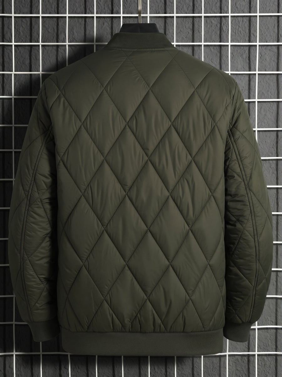 Autumn Winter New Fashion Trendy Black LA Pattern Outdoor Activity Casual Commute Leisure Baseball Collar Classic Style Men'S Non-Stretch All-Match Striped Jacket Coat - Army Green