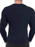 Men's Spring/Autumn Long-Sleeve Shirt T-Shirt - -Compatible Suitable for Casual & -Casual Wear, Round Neck -Fit Shirt, Machine Washable Non- Top for Daily Office, Semi-Formal Outfits (No Belt) - Navy Color