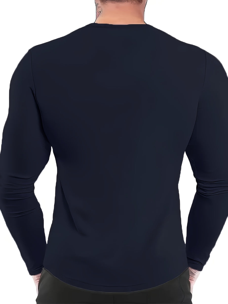 Men's Spring/Autumn Long-Sleeve Shirt T-Shirt - -Compatible Suitable for Casual & -Casual Wear, Round Neck -Fit Shirt, Machine Washable Non- Top for Daily Office, Semi-Formal Outfits (No Belt) - Navy Color