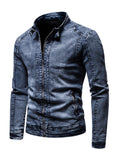 2026 New Style Motorcycle Jacket, Washed Tie-dye Denim Jacket, Men's Spring and Autumn Fashionable and Trendy, Versatile Korean Style Short Street Casual Motorcycle Denim Top - Blue