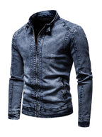 2026 New Style Motorcycle Jacket, Washed Tie-dye Denim Jacket, Men's Spring and Autumn Fashionable and Trendy, Versatile Korean Style Short Street Casual Motorcycle Denim Top - Blue