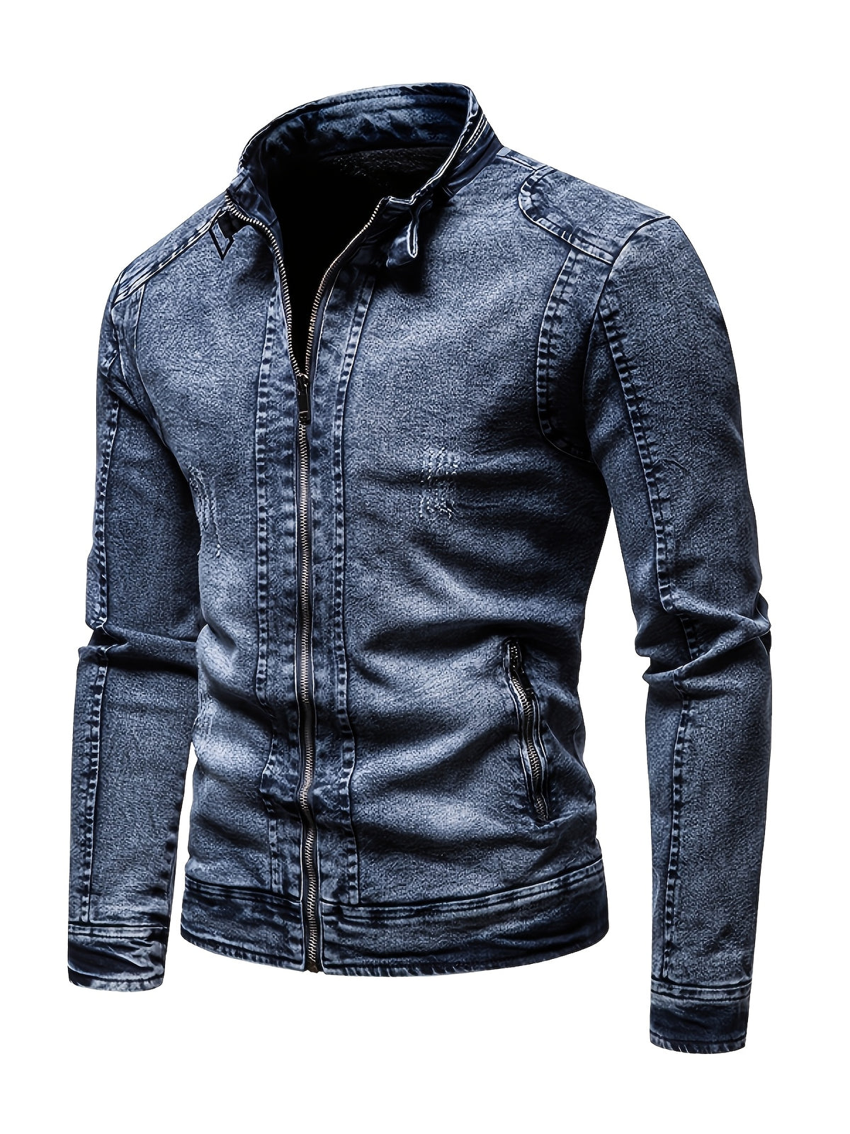 2026 New Style Motorcycle Jacket, Washed Tie-dye Denim Jacket, Men's Spring and Autumn Fashionable and Trendy, Versatile Korean Style Short Street Casual Motorcycle Denim Top - Blue