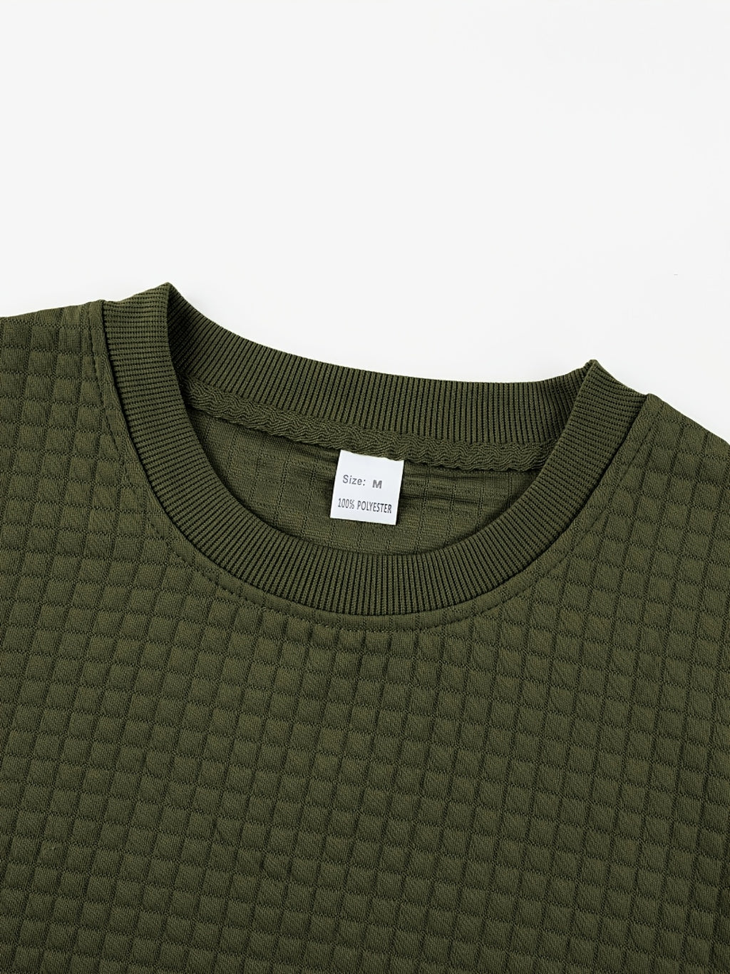 Men'S Waffle Knit Sweatshirt, Crew Neck Long Sleeve Pullover, Textured Grid Fabric, Casual Outdoor Hiking Ski Travel Camping Workout Training Streetwear Fashion Daily Wear Relaxed Fit Winter Autumn Clothing, Navy Blue - Military Green