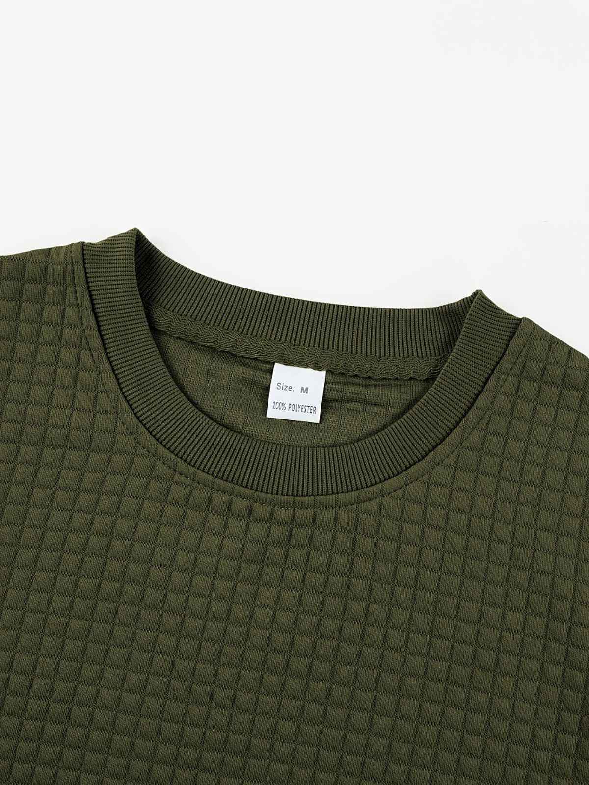 Men'S Waffle Knit Sweatshirt, Crew Neck Long Sleeve Pullover, Textured Grid Fabric, Casual Outdoor Hiking Ski Travel Camping Workout Training Streetwear Fashion Daily Wear Relaxed Fit Winter Autumn Clothing, Navy Blue - Military Green