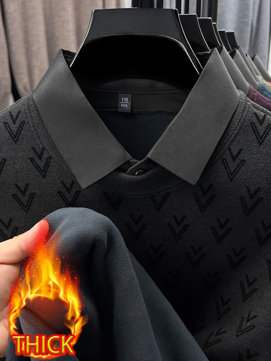 Thickened Men'S Shirt Collar Fake Two-Piece Sweater, Shirt Collar Fake Two-Piece Pullover, Long Sleeve, Ribbed Cuffs And Hem, Fall/Winter Outerwear And Inner Wear - SINBOS, Knit - Black Gray
