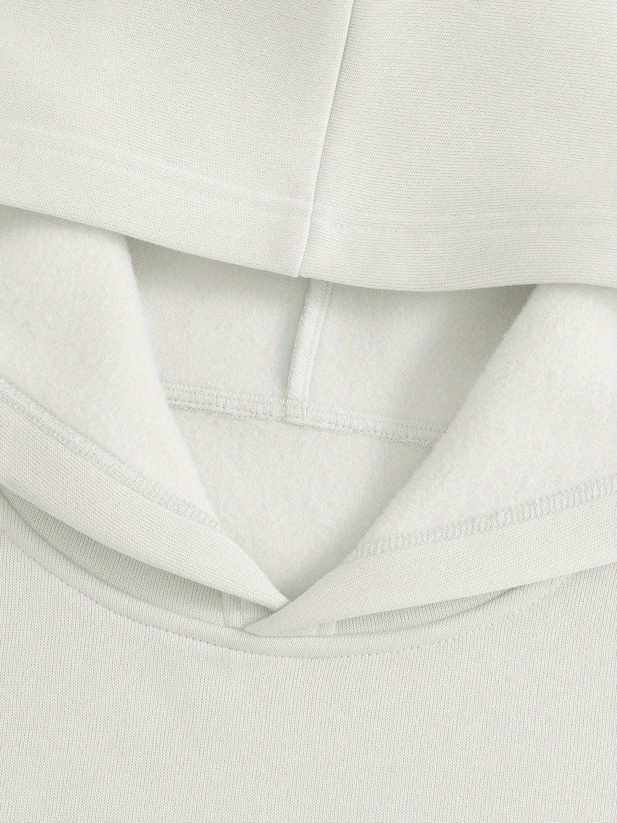 D92 - Loose Fit Hooded Sweatshirt, Fashionable and Versatile "Patience" Letter Graphic Print Hoodie, Spring and Autumn, Women's Apparel L16284 - White