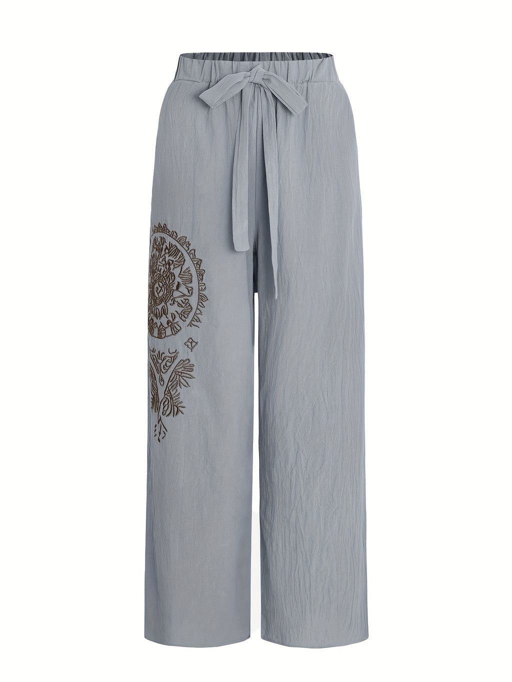 Elegant Special Wide-Leg Pants, Embroidered, Simple, Casual, Wide-Leg, Spring/Autumn, Women's Trousers "YT - Light Blue